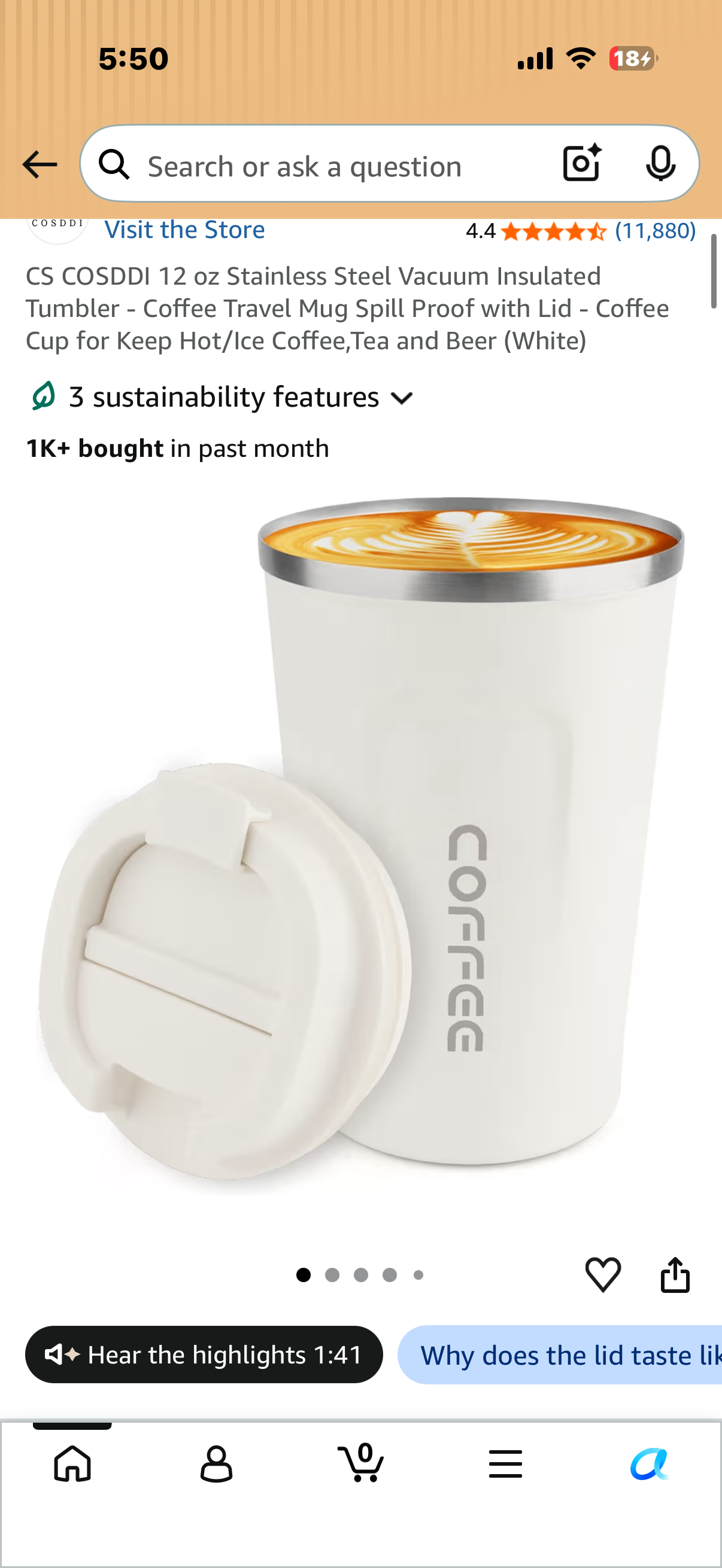 12 oz Stainless Steel Vacuum Insulated Tumbler - Coffee Travel Mug Spill Proof with Lid - Coffee Cup for Keep Hot/Ice Coffee,Tea and Beer (White