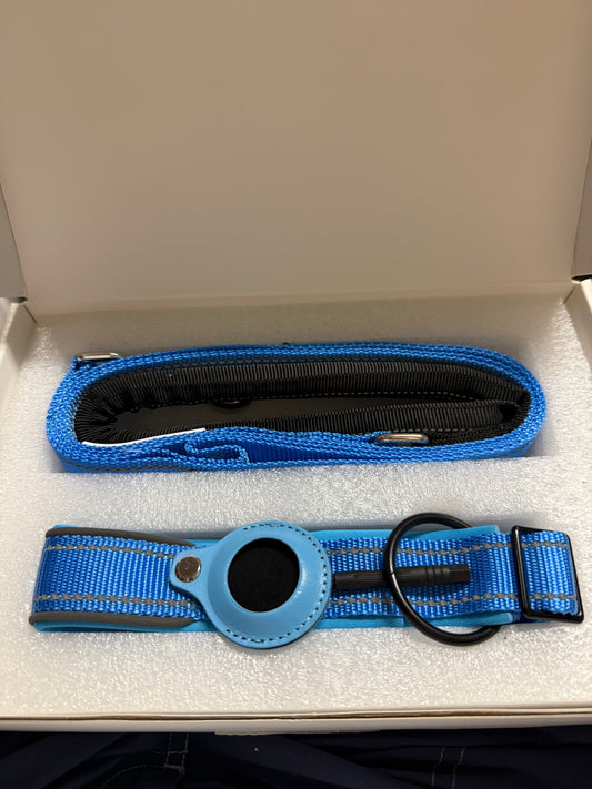Dog Leash and Collar Set to Match with Air Tag Holder - Durable Puppy Collar with Neoprene Padding for Comfort, Safe and Sleek Design - Secure and Reflective Nylon for Safety (Size Medium)