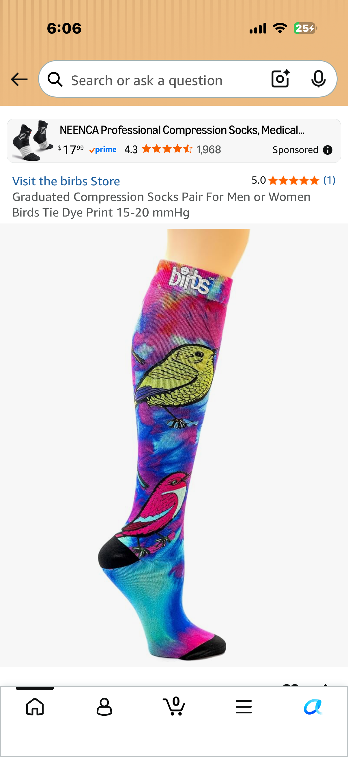 Graduated Compression Socks Pair For Men or Women Birds Tie Dye Print 15-20 mmHg