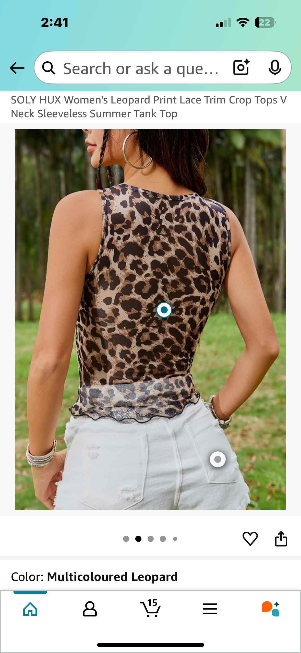 Women's Leopard Print Lace Trim Crop Top, VNeck Sleeveless Summer Tank Top (Size Small)