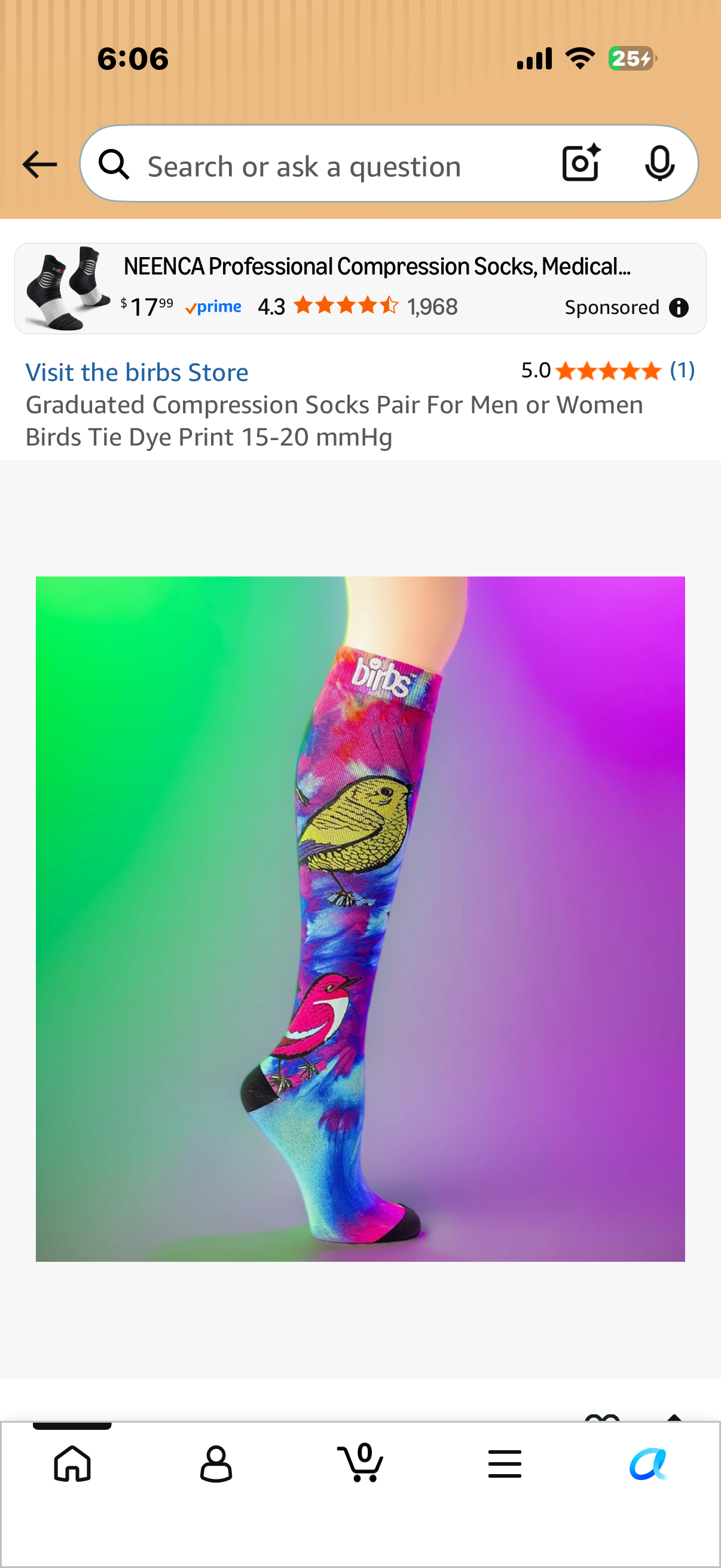 Graduated Compression Socks Pair For Men or Women Birds Tie Dye Print 15-20 mmHg