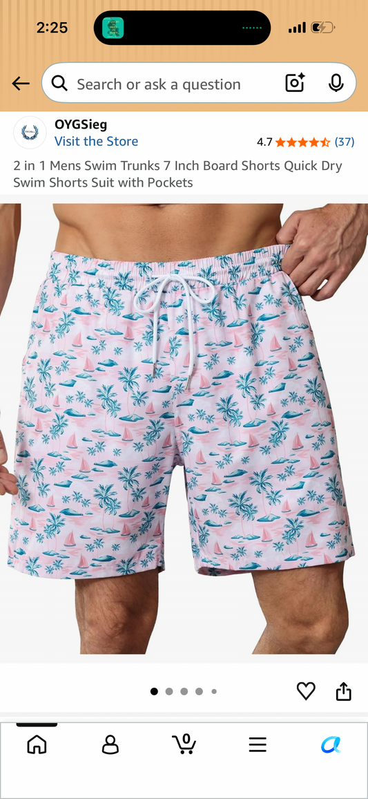 2 in 1 Mens Swim Trunks 7 Inch Board Shorts Quick Dry Swim Shorts Suit with Pockets (Size XX-Large)