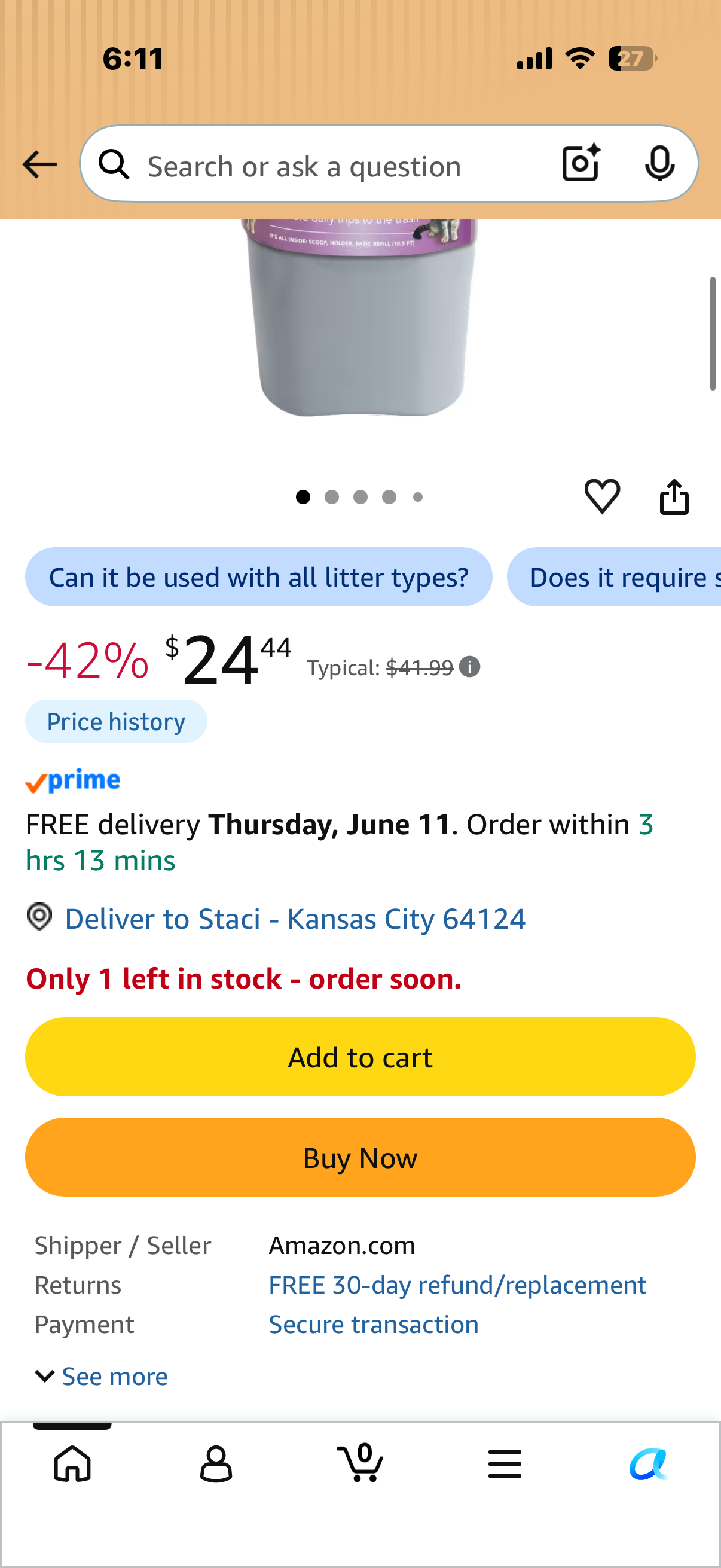 Litter Genie Cat Litter Disposal Odor Free Pail System