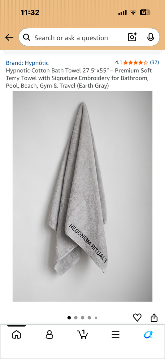 Hypnotic Cotton Bath Towel 27.5”x55” – Premium Soft Terry Towel with Signature Embroidery for Bathroom, Pool, Beach, Gym & Travel (Earth Gray)