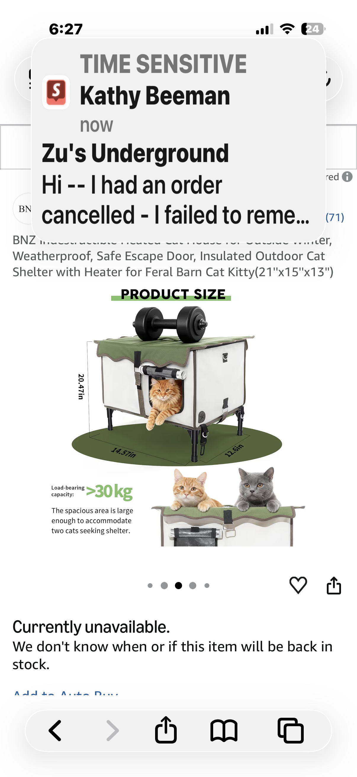 BNZ Indestructible Heated Cat House for Outside Winter, Weatherproof, Safe Escape Door, Insulated Outdoor Cat Shelter with Heater for Feral Barn Cat Kitty(21''x15''x13'')
