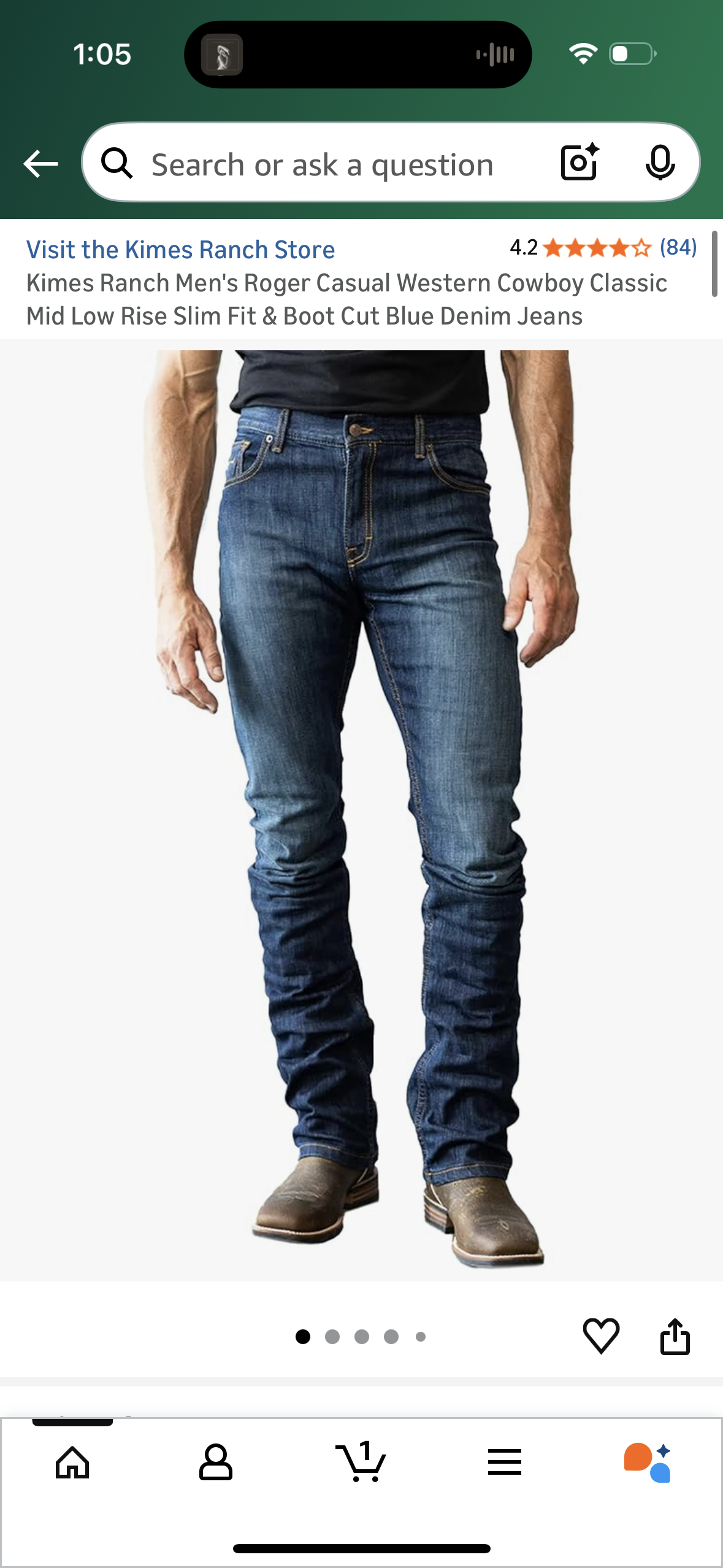 Kimes Ranch Men's Roger Casual Western Cowboy Classic Mid Low Rise Slim Fit & Boot Cut Blue Denim Jeans (Sizes Vary)