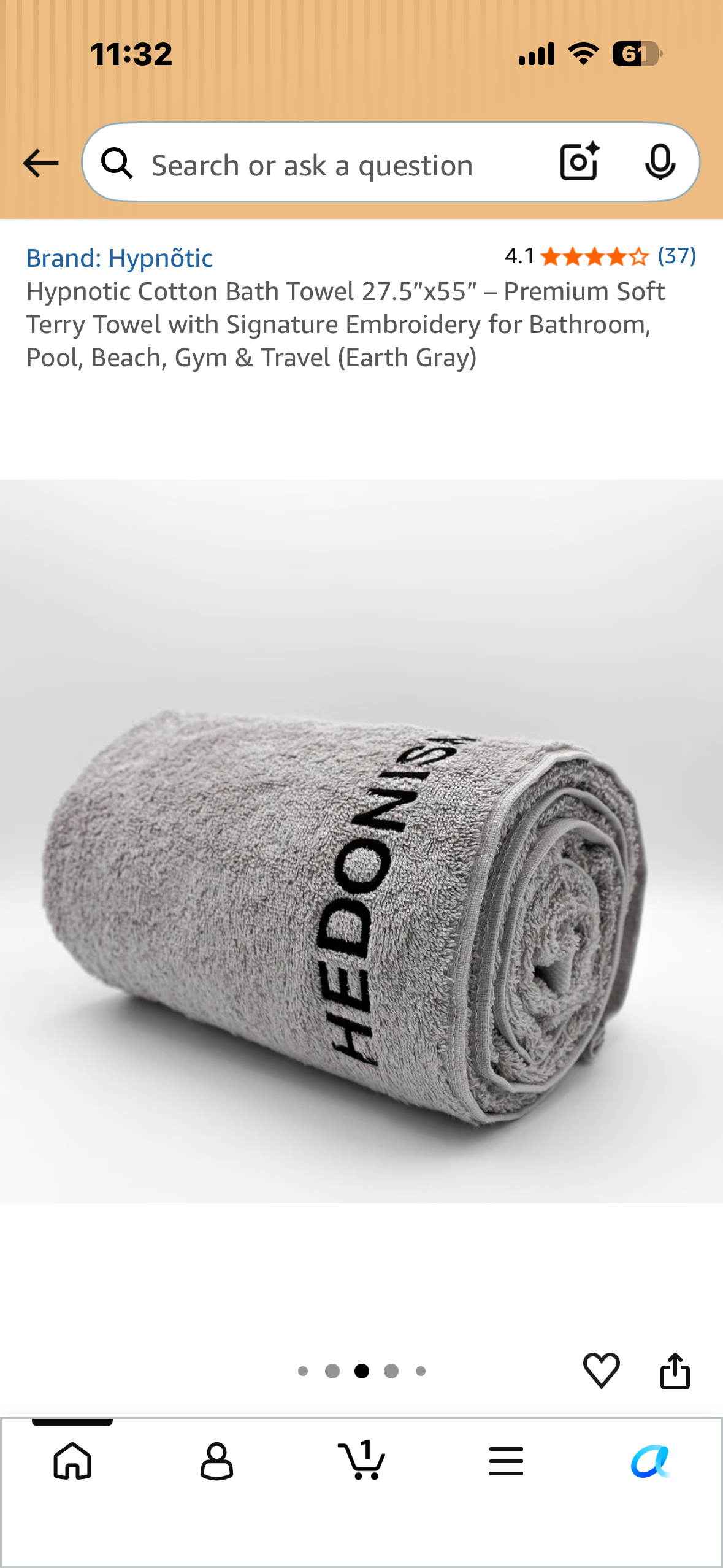 Hypnotic Cotton Bath Towel 27.5”x55” – Premium Soft Terry Towel with Signature Embroidery for Bathroom, Pool, Beach, Gym & Travel (Earth Gray)