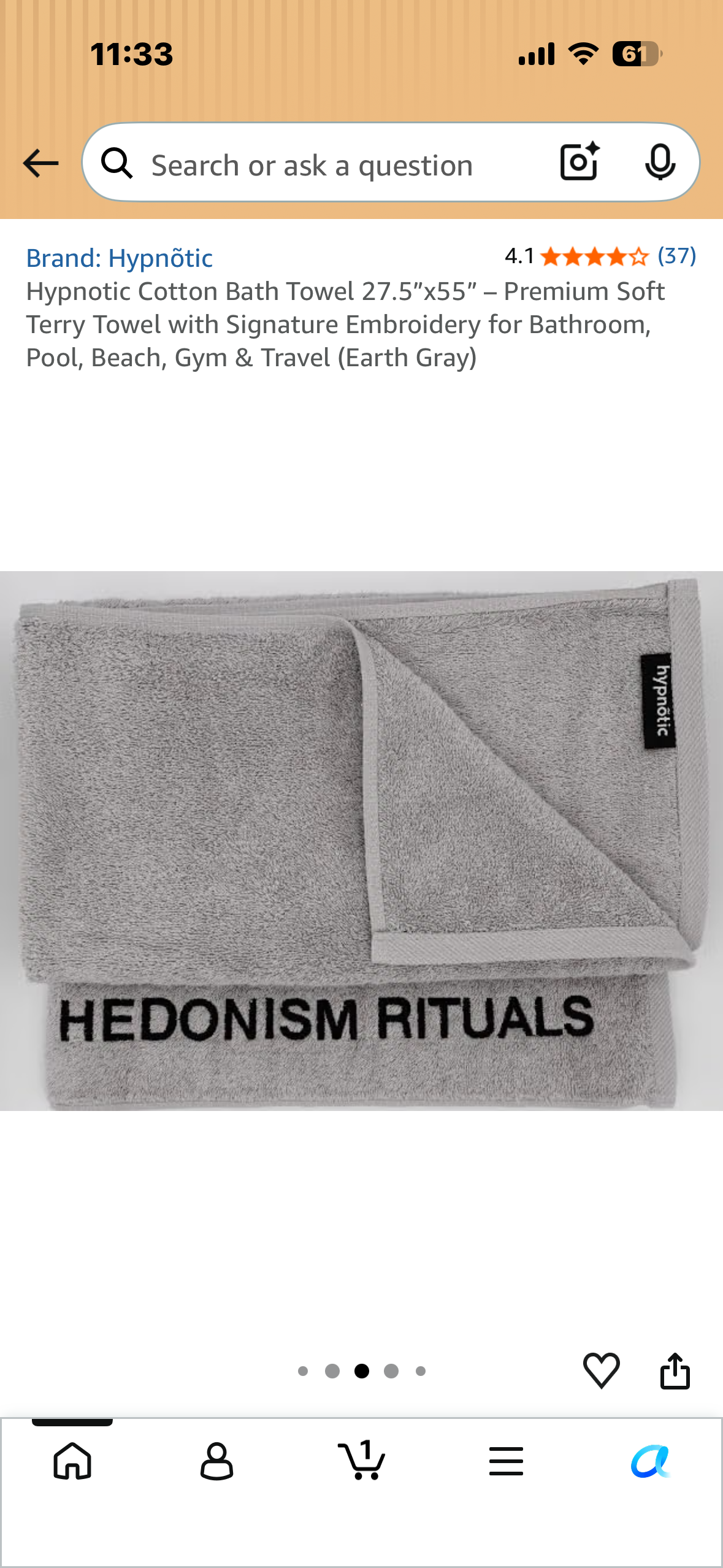 Hypnotic Cotton Bath Towel 27.5”x55” – Premium Soft Terry Towel with Signature Embroidery for Bathroom, Pool, Beach, Gym & Travel (Earth Gray)