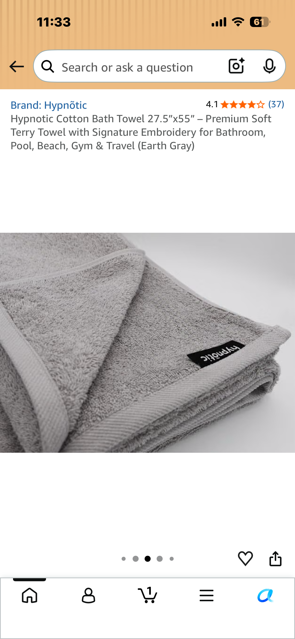 Hypnotic Cotton Bath Towel 27.5”x55” – Premium Soft Terry Towel with Signature Embroidery for Bathroom, Pool, Beach, Gym & Travel (Earth Gray)