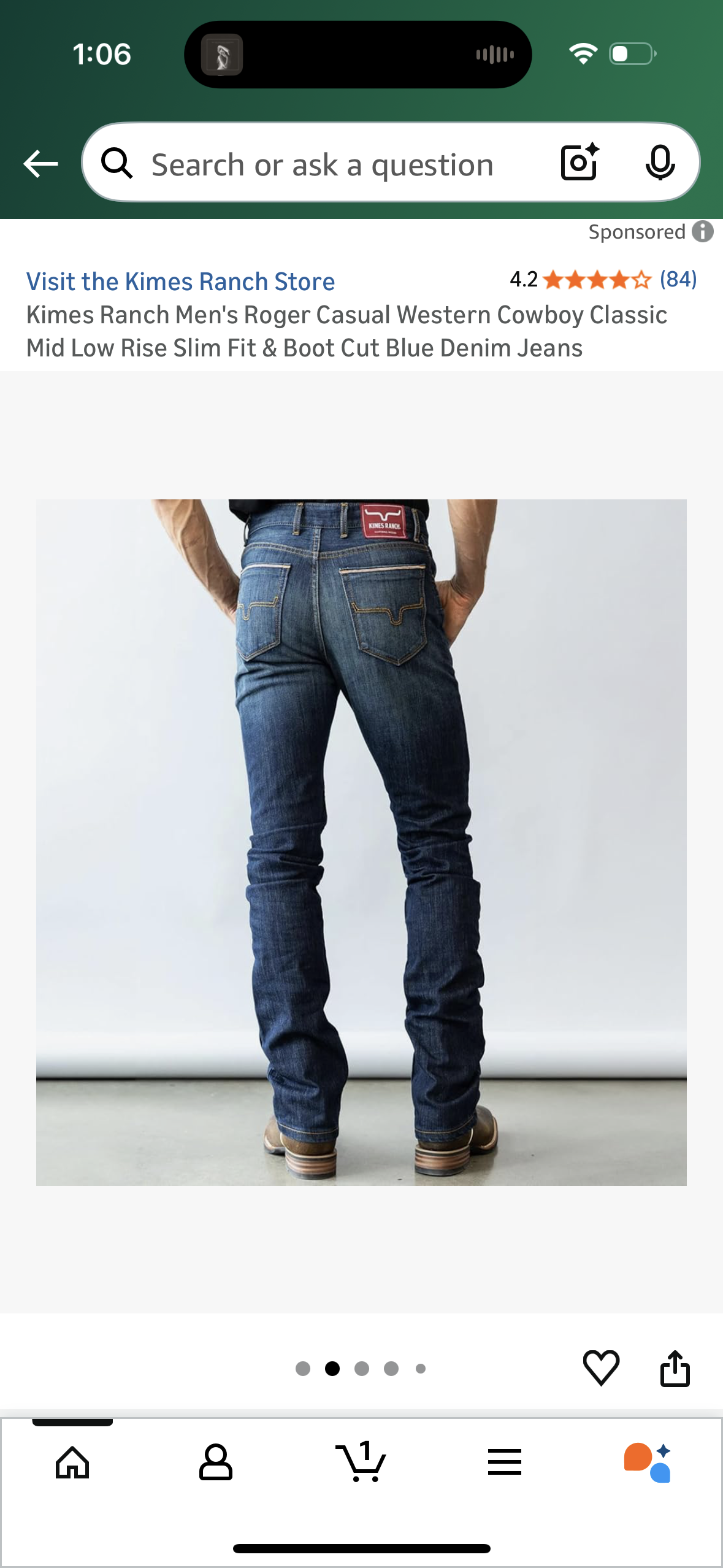 Kimes Ranch Men's Roger Casual Western Cowboy Classic Mid Low Rise Slim Fit & Boot Cut Blue Denim Jeans (Sizes Vary)