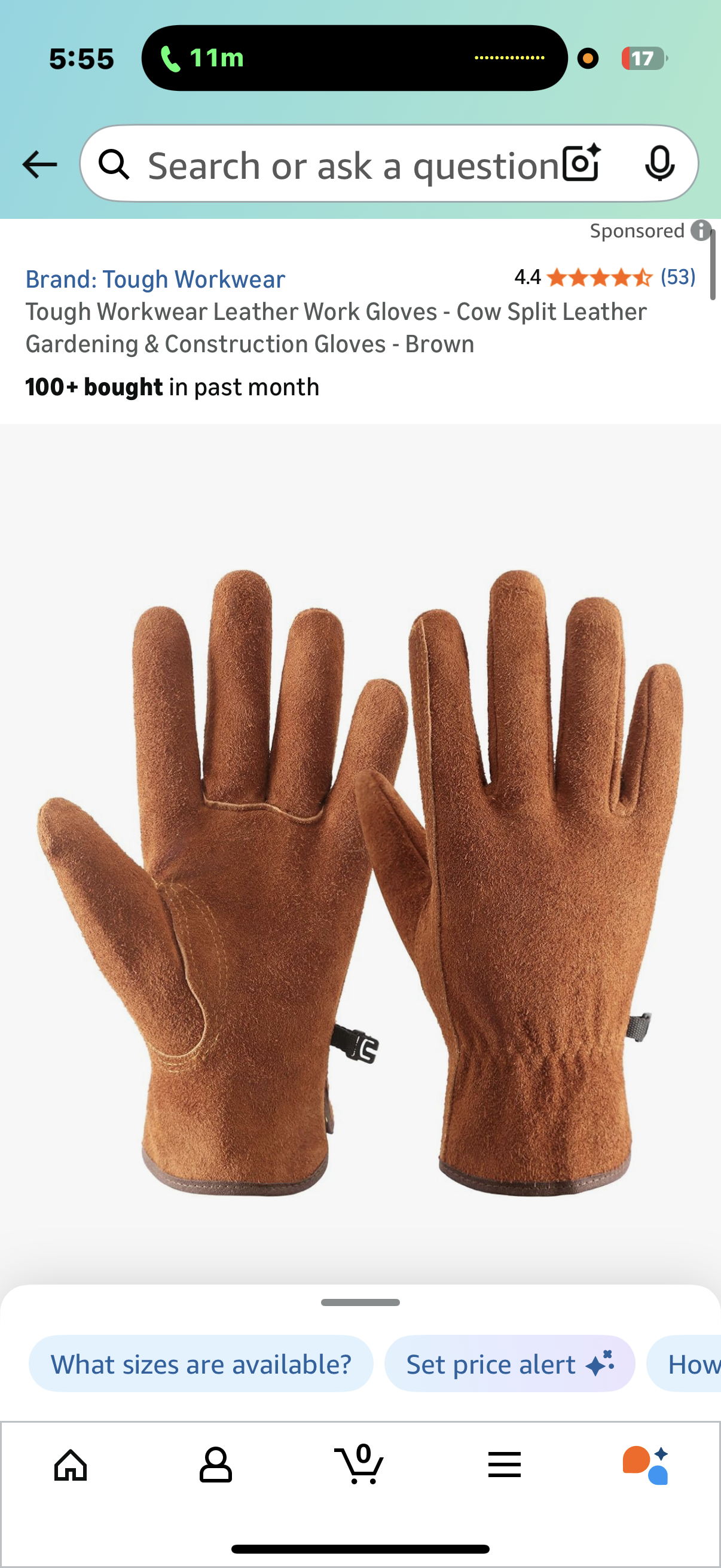 Tough Workwear Leather Work Gloves - Cow Split Leather Gardening & Construction Gloves - Brown (Size Medium)