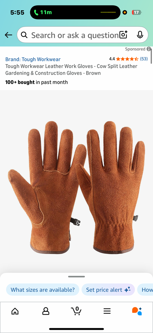 Tough Workwear Leather Work Gloves - Cow Split Leather Gardening & Construction Gloves - Brown (Size Medium)
