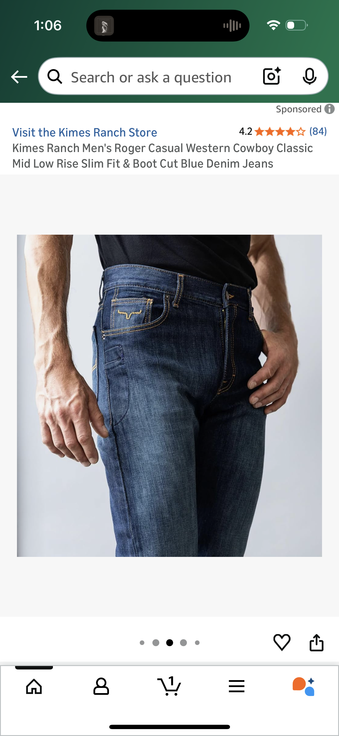 Kimes Ranch Men's Roger Casual Western Cowboy Classic Mid Low Rise Slim Fit & Boot Cut Blue Denim Jeans (Sizes Vary)