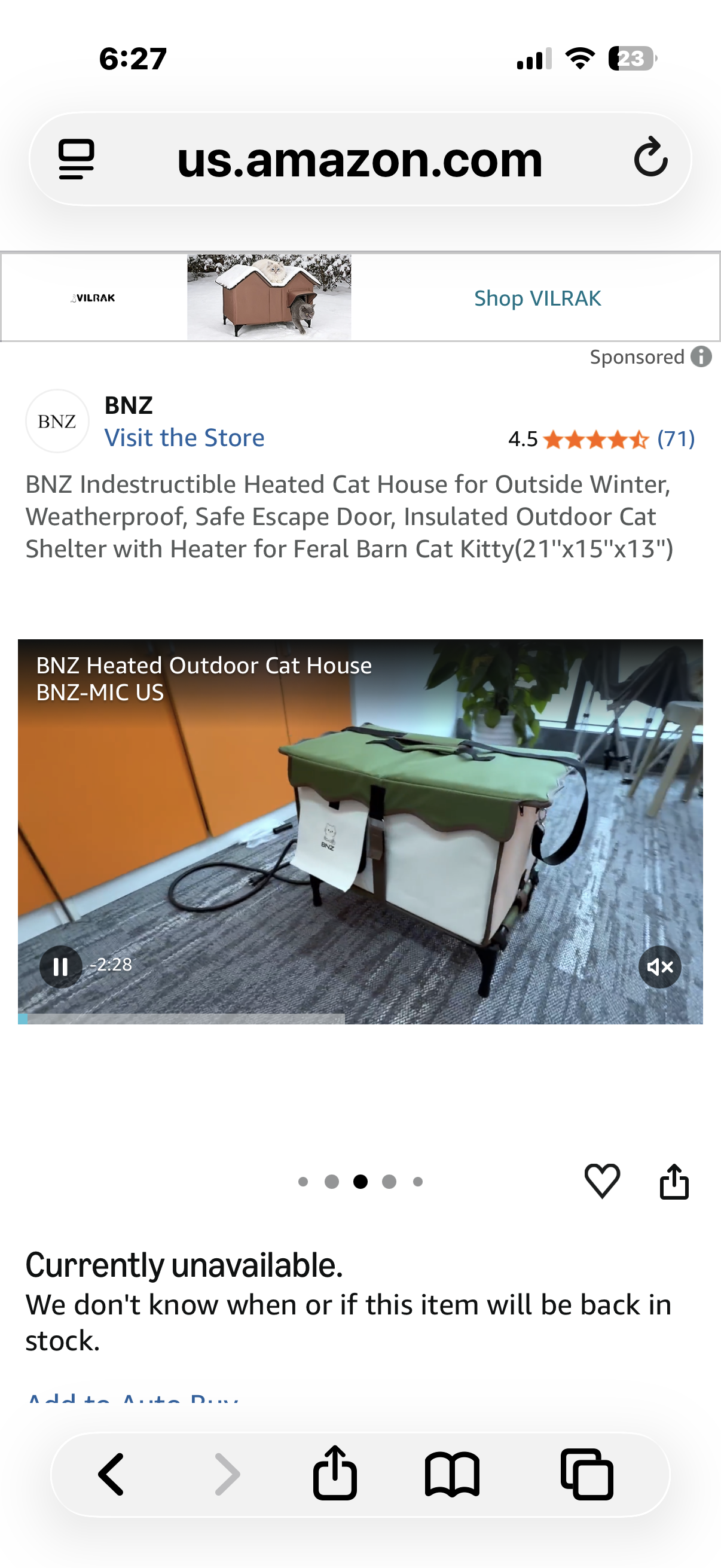 BNZ Indestructible Heated Cat House for Outside Winter, Weatherproof, Safe Escape Door, Insulated Outdoor Cat Shelter with Heater for Feral Barn Cat Kitty(21''x15''x13'')