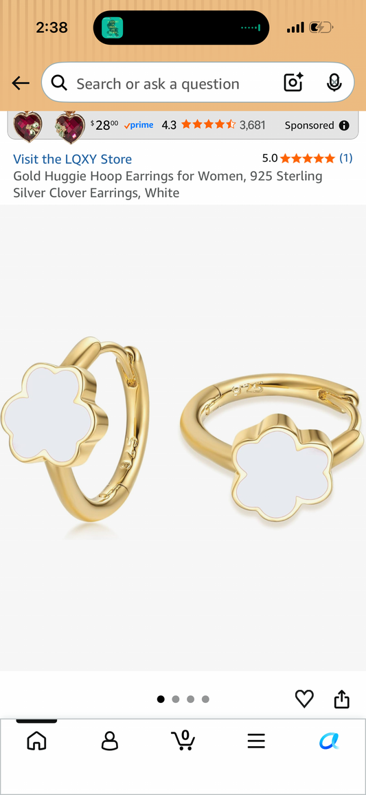 LQXY Gold Huggie Hoop Earrings for Women, 925 Sterling Silver Clover Earrings, White