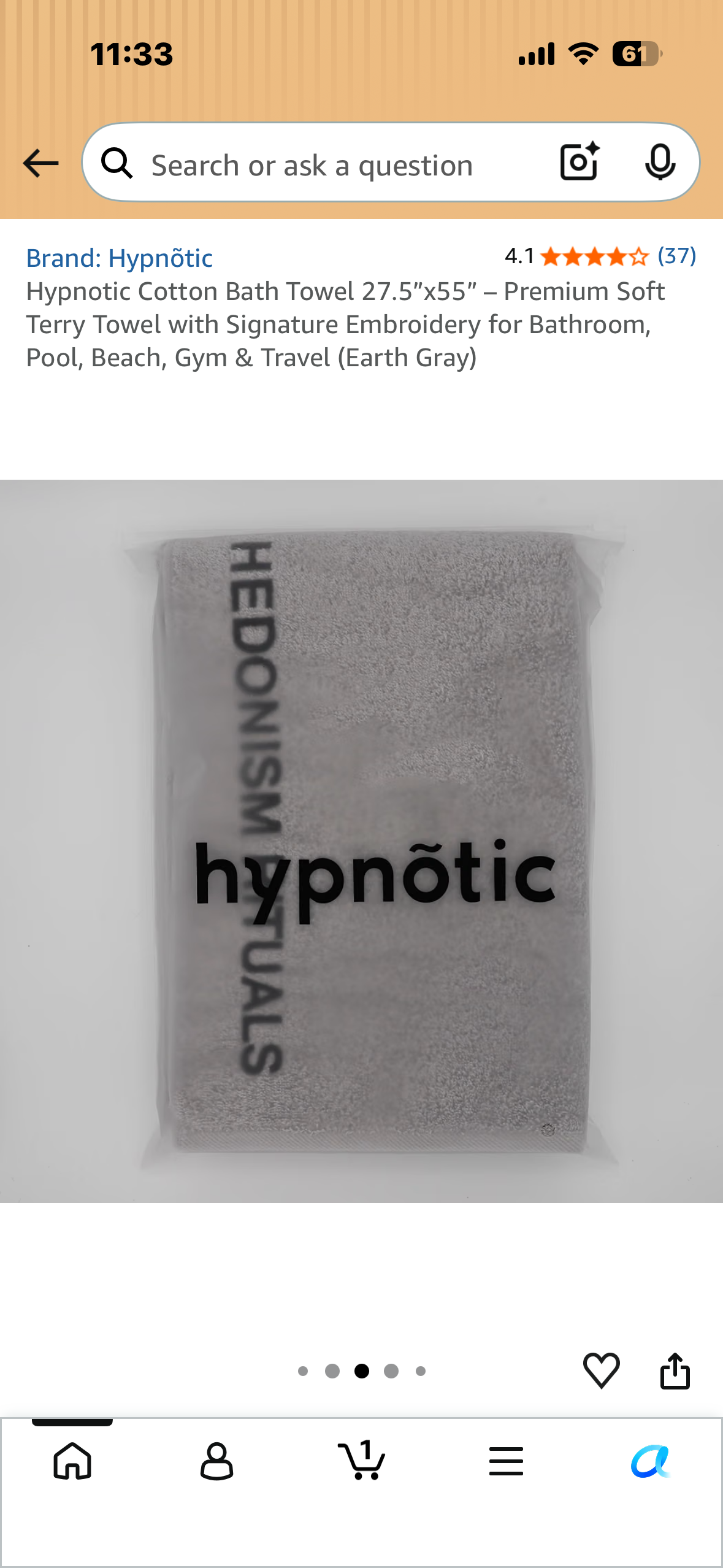 Hypnotic Cotton Bath Towel 27.5”x55” – Premium Soft Terry Towel with Signature Embroidery for Bathroom, Pool, Beach, Gym & Travel (Earth Gray)