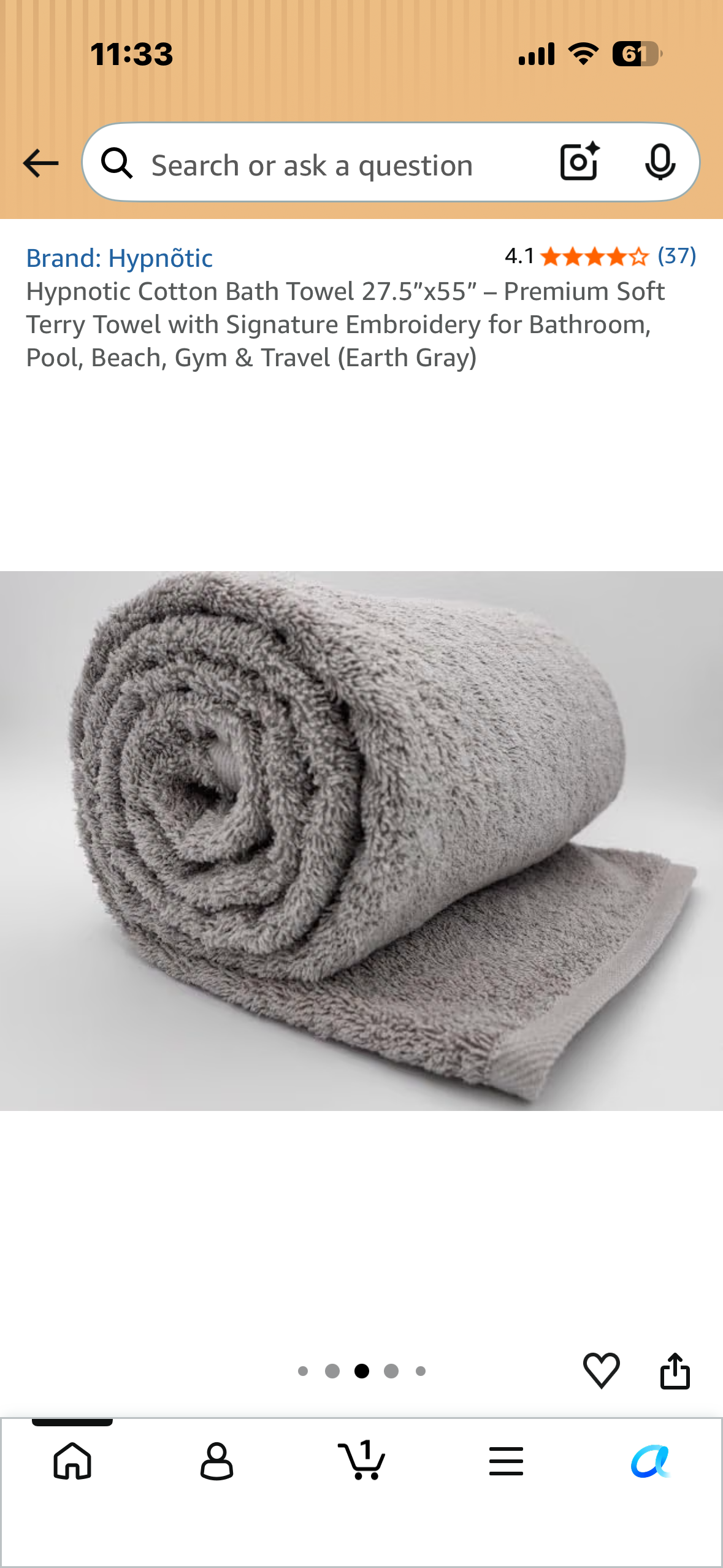Hypnotic Cotton Bath Towel 27.5”x55” – Premium Soft Terry Towel with Signature Embroidery for Bathroom, Pool, Beach, Gym & Travel (Earth Gray)