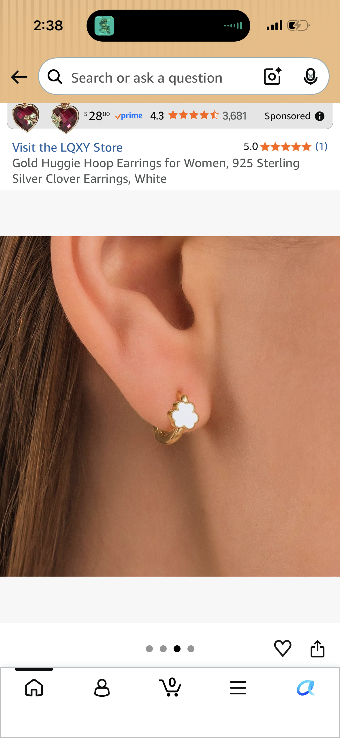 LQXY Gold Huggie Hoop Earrings for Women, 925 Sterling Silver Clover Earrings, White