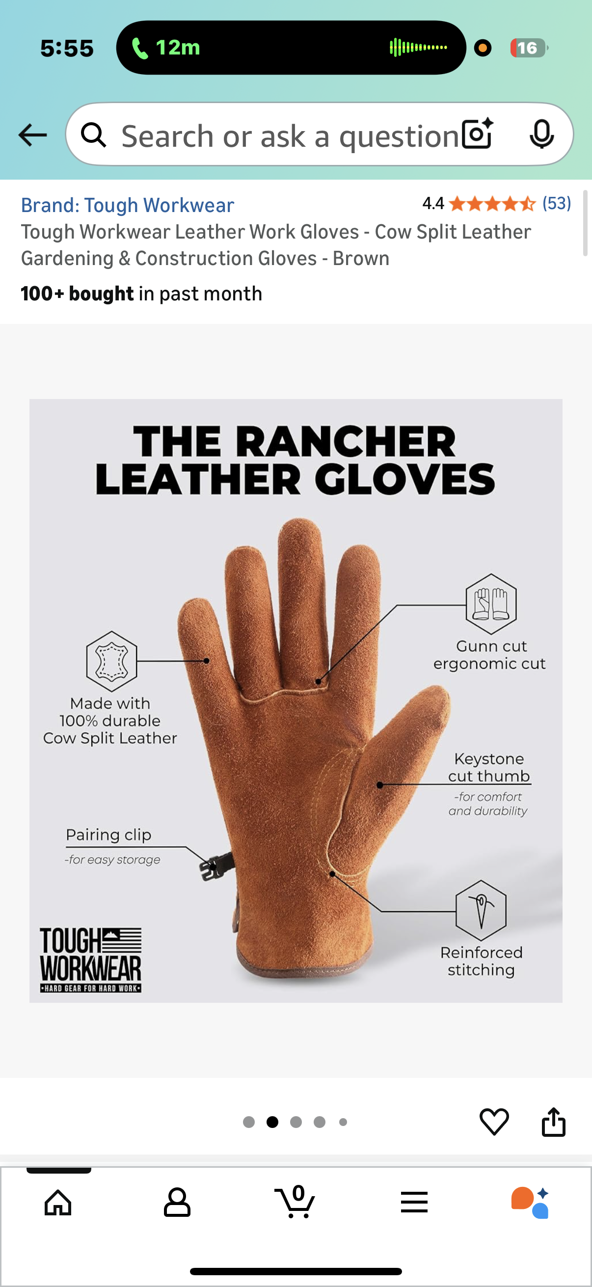 Tough Workwear Leather Work Gloves - Cow Split Leather Gardening & Construction Gloves - Brown (Size Medium)