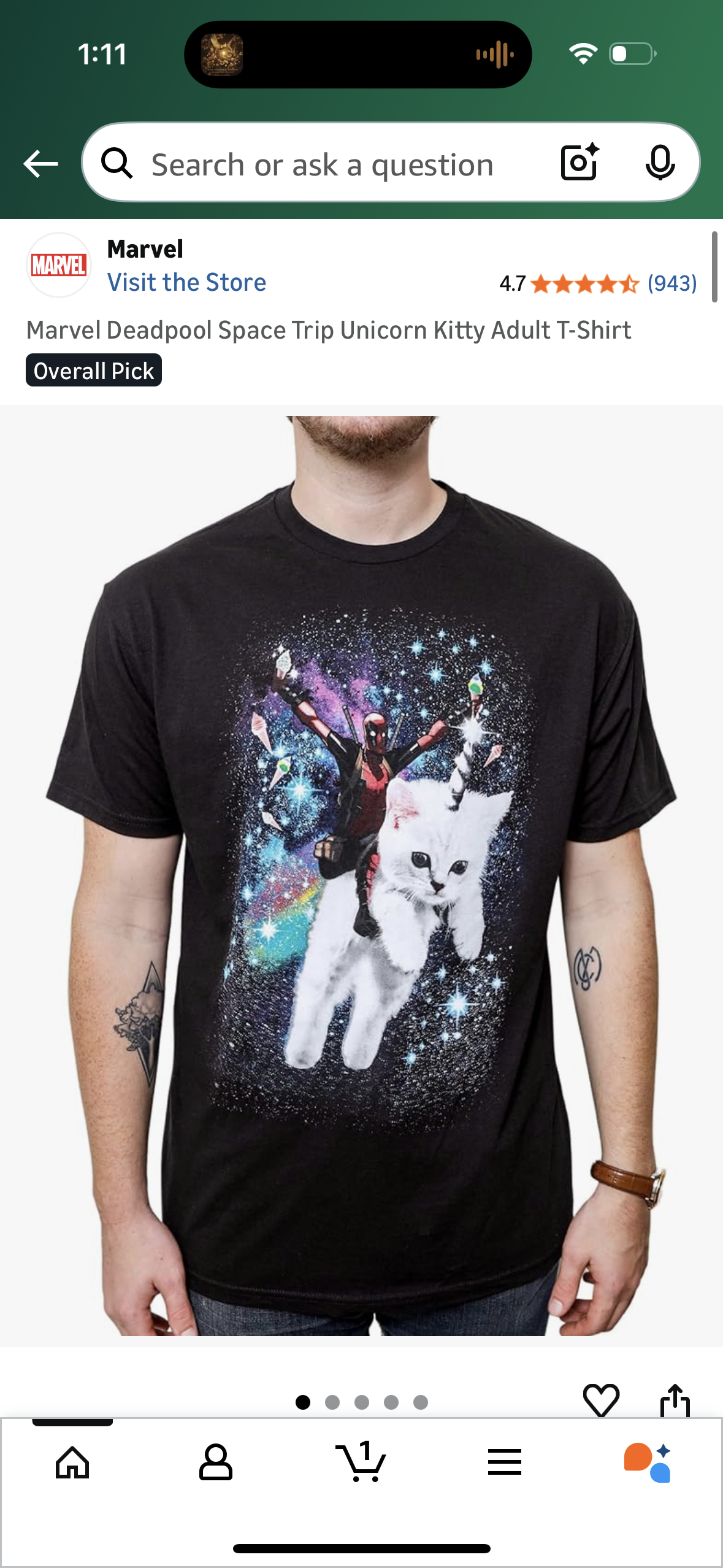 Marvel Deadpool Space Trip Unicorn Kitty Adult T-Shirt (Size 2X-Large)