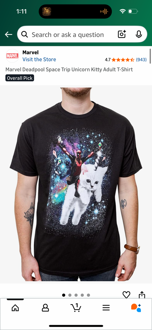 Marvel Deadpool Space Trip Unicorn Kitty Adult T-Shirt (Size 2X-Large)