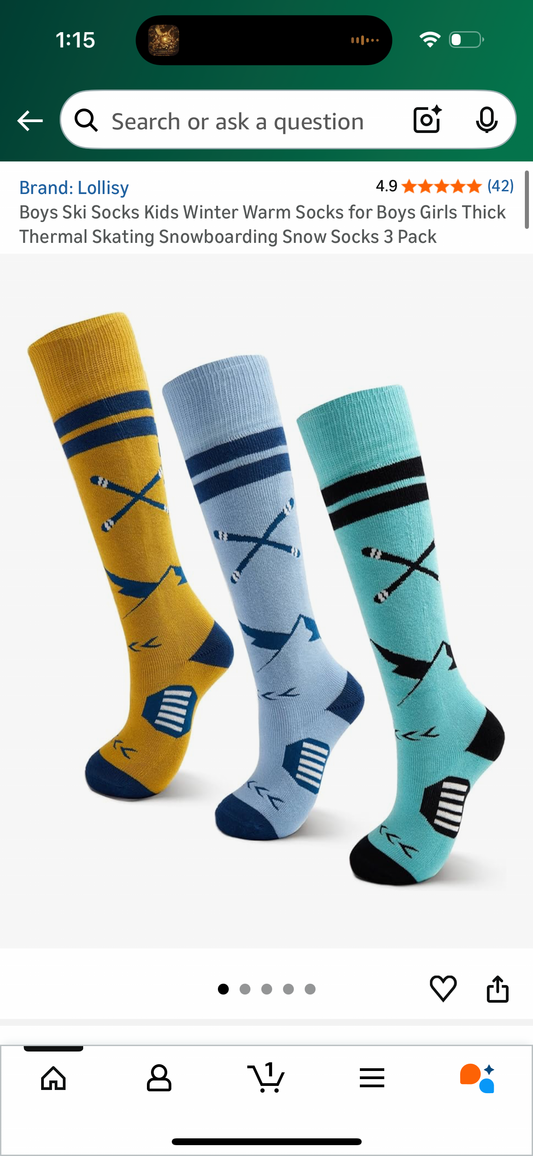 Boys Ski Socks Kids Winter Warm Socks for Boys Girls Thick Thermal Skating Snowboarding Snow Socks 3 Pack (Size 6-8 Years)