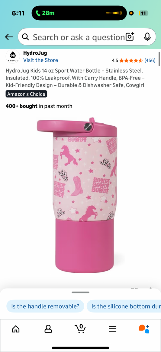 HydroJug Kids 14 oz Sport Water Bottle – Stainless Steel, Insulated, 100% Leakproof, With Carry Handle, BPA-Free – Kid-Friendly Design – Durable & Dishwasher Safe, Cowgirl