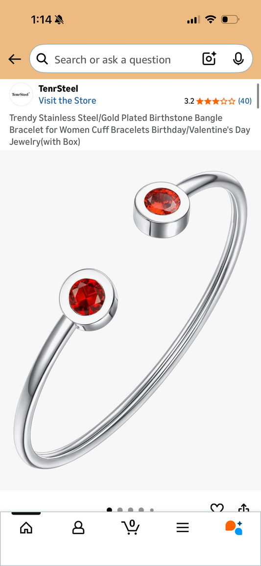 Trendy Stainless Steel/Gold Plated Birthstone Bangle Bracelet for Women Cuff Bracelets Birthday/Valentine's Day Jewelry(with Box)