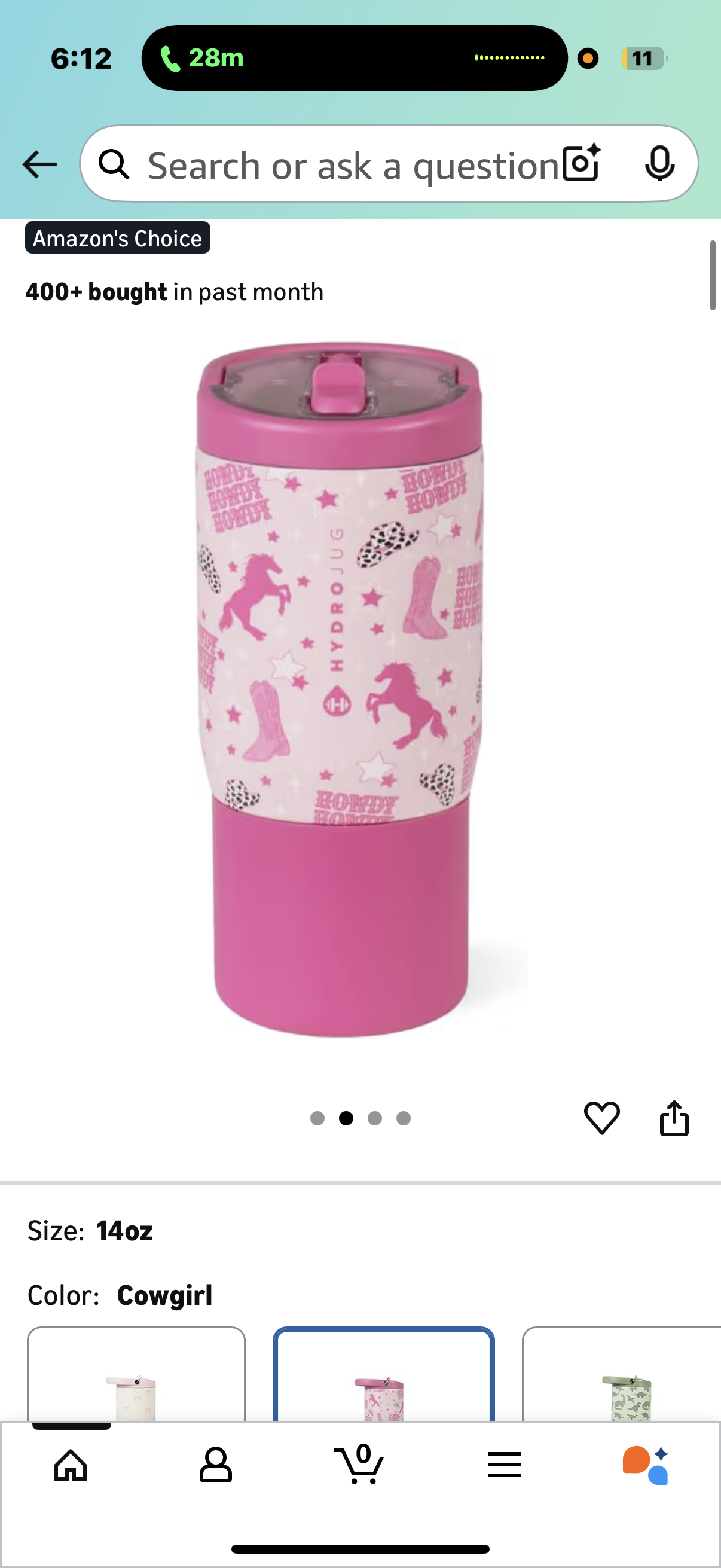 HydroJug Kids 14 oz Sport Water Bottle – Stainless Steel, Insulated, 100% Leakproof, With Carry Handle, BPA-Free – Kid-Friendly Design – Durable & Dishwasher Safe, Cowgirl