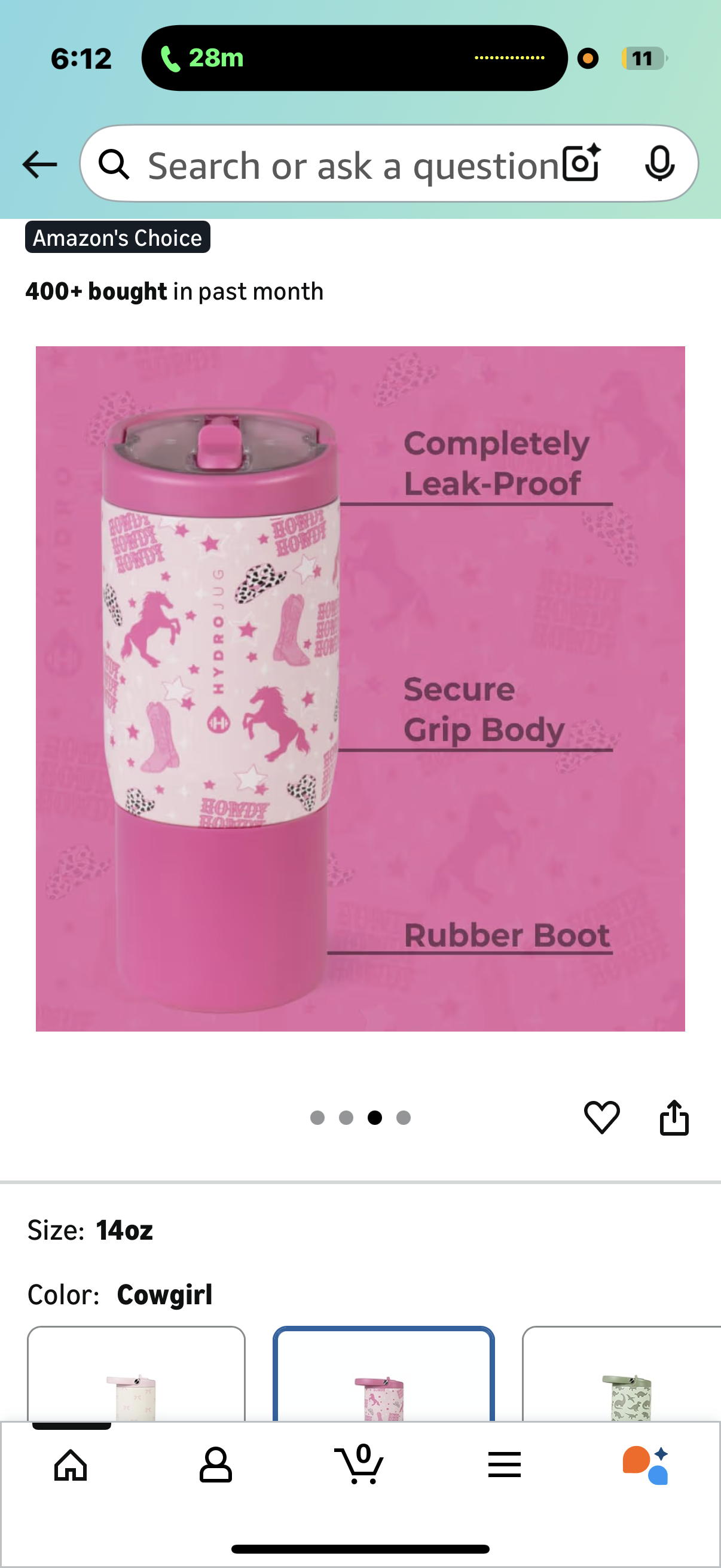 HydroJug Kids 14 oz Sport Water Bottle – Stainless Steel, Insulated, 100% Leakproof, With Carry Handle, BPA-Free – Kid-Friendly Design – Durable & Dishwasher Safe, Cowgirl