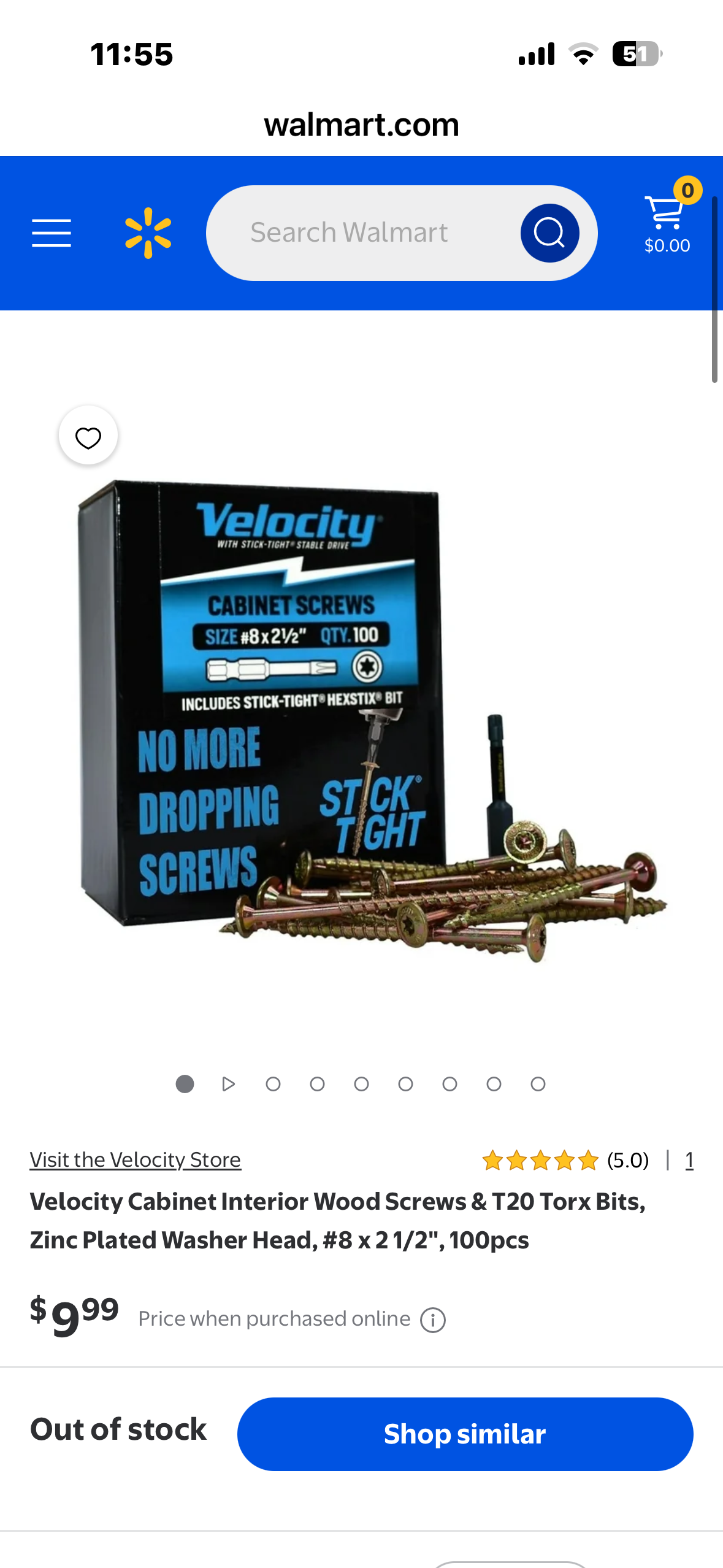 Velocity Cabinet Interior Wood Screws & T20 Torx Bits, Zinc Plated Washer Head, #8 x 2 1/2", 100pcs