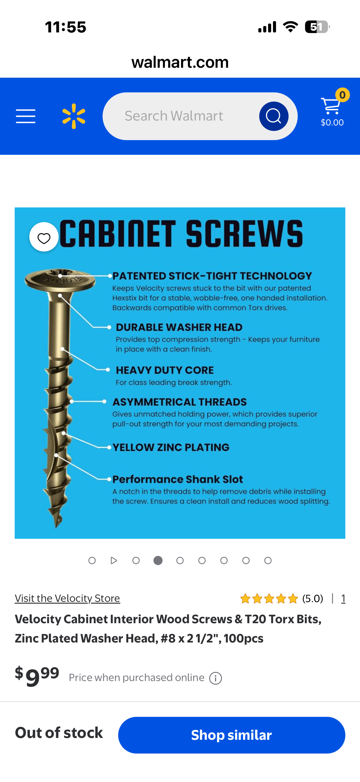 Velocity Cabinet Interior Wood Screws & T20 Torx Bits, Zinc Plated Washer Head, #8 x 2 1/2", 100pcs