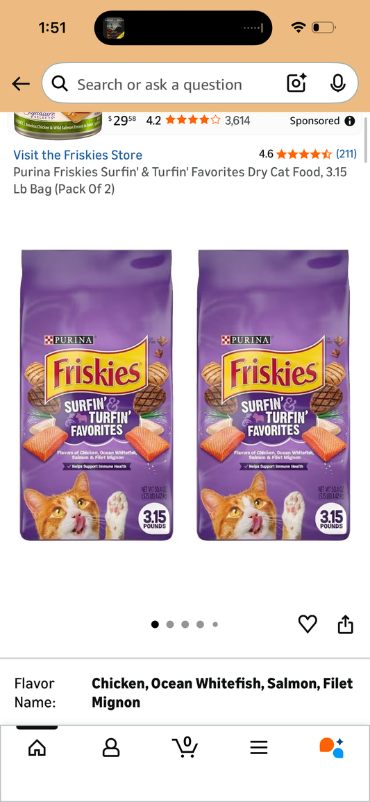 Purina Friskies Surfin' & Turfin' Favorites Dry Cat Food, 3.15 Lb Bag (Pack Of 2)