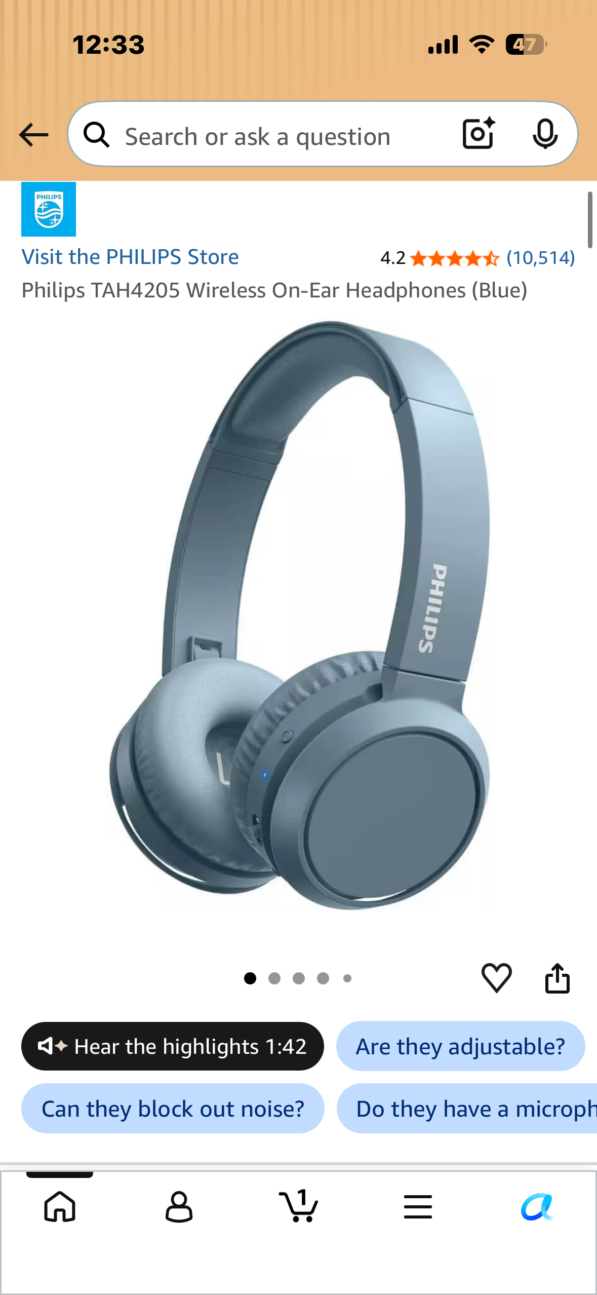 Philips TAH4205 Wireless On-Ear Headphones (Blue)
