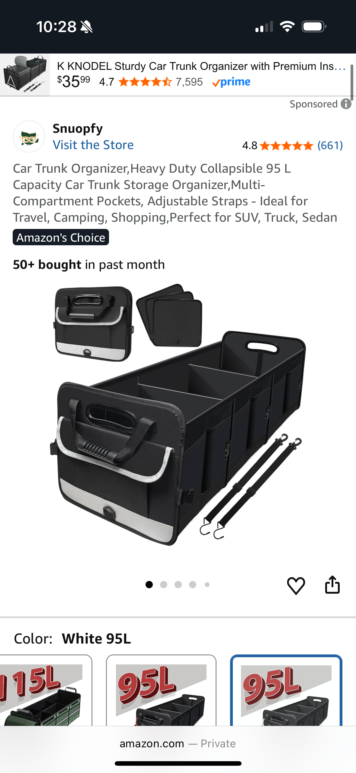 iLANDPIK Large Car Trunk Organizer, Collapsible Multi Compartment Car Trunk Organizer with removable sub-dividers,Foldable Car Trunk Organizer, Reflective Strap (Black, 2 Compartment)