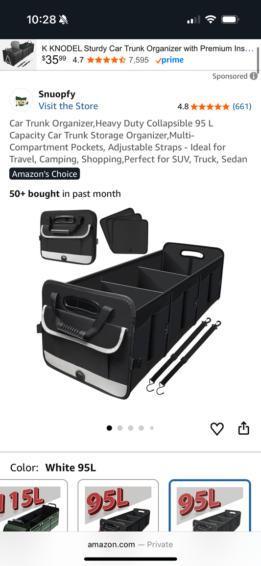 iLANDPIK Large Car Trunk Organizer, Collapsible Multi Compartment Car Trunk Organizer with removable sub-dividers,Foldable Car Trunk Organizer, Reflective Strap (Black, 2 Compartment)