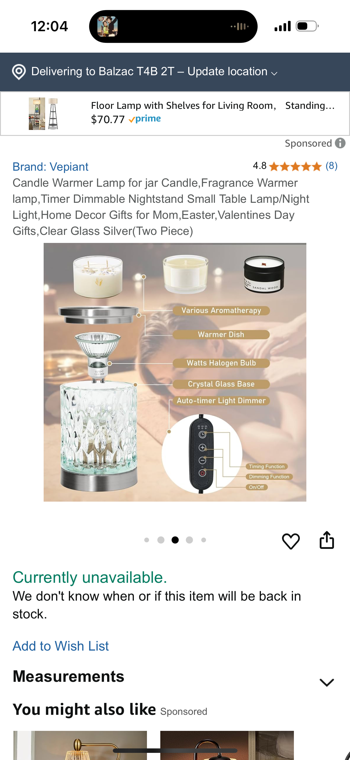Candle Warmer Lamp for jar Candle,Fragrance Warmer lamp,Timer Dimmable Nightstand Small Table Lamp/Night Light,Home Decor Gifts for Mom,Easter,Valentines Day Gifts,Clear Glass Silver(Two Piece)