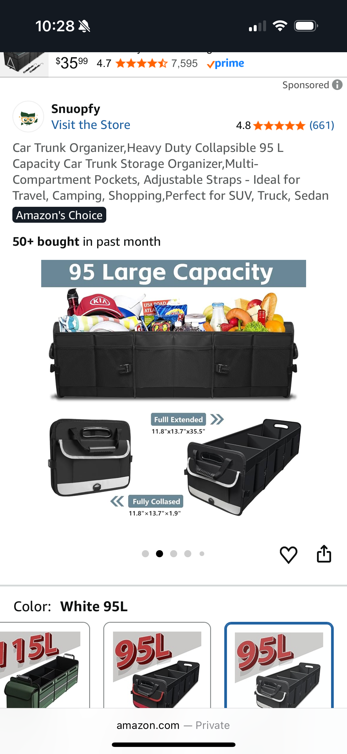 iLANDPIK Large Car Trunk Organizer, Collapsible Multi Compartment Car Trunk Organizer with removable sub-dividers,Foldable Car Trunk Organizer, Reflective Strap (Black, 2 Compartment)