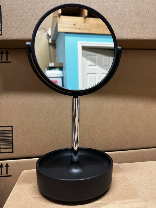 Bathroom & Bedroom Round Makeup Mirror with Stand - Multifunction Base Holder (Black)