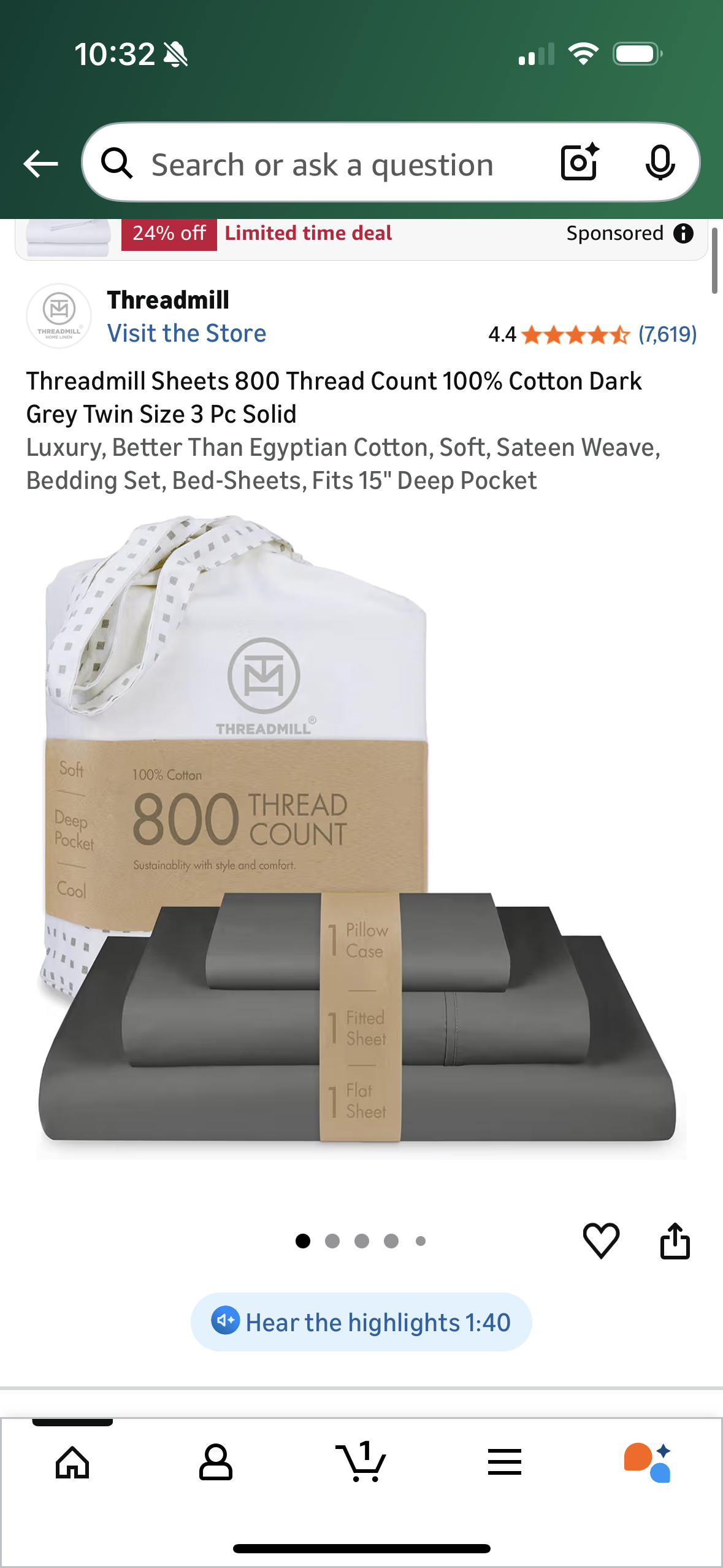 Threadmill Sheets 800 Thread Count 100% Cotton Dark Grey Twin Size 3 Pc Solid Luxury, Better Than Egyptian Cotton, Soft, Sateen Weave, Bedding Set, Bed-Sheets, Fits 15" Deep Pocket (Twin Bed)