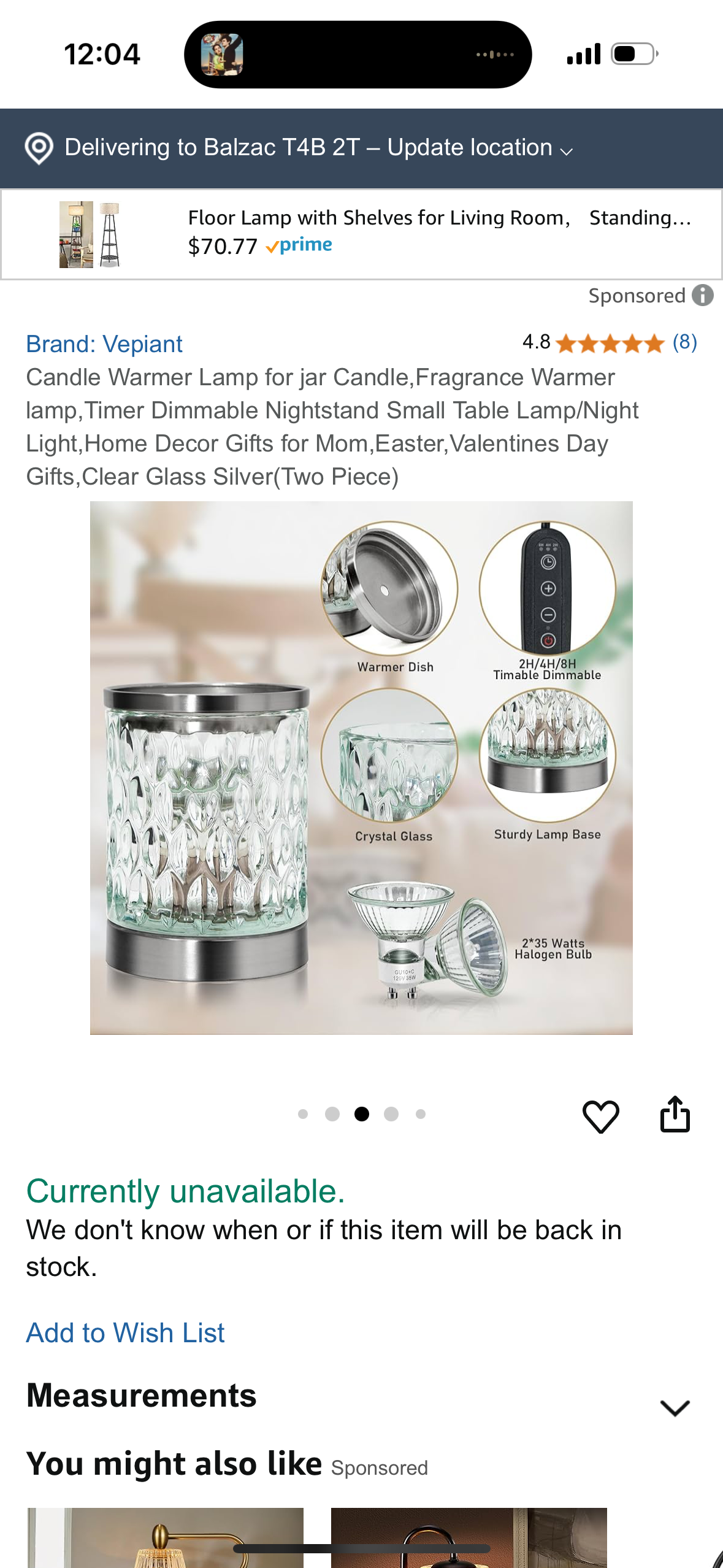 Candle Warmer Lamp for jar Candle,Fragrance Warmer lamp,Timer Dimmable Nightstand Small Table Lamp/Night Light,Home Decor Gifts for Mom,Easter,Valentines Day Gifts,Clear Glass Silver(Two Piece)