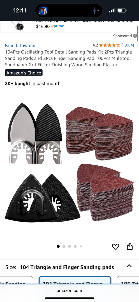 104Pcs Oscillating Tool Detail Sanding Pads Kit 2Pcs Triangle Sanding Pads and 2Pcs Finger Sanding Pad 100Pcs Multitool Sandpaper Grit Fit for Finishing Wood Sanding Plaster