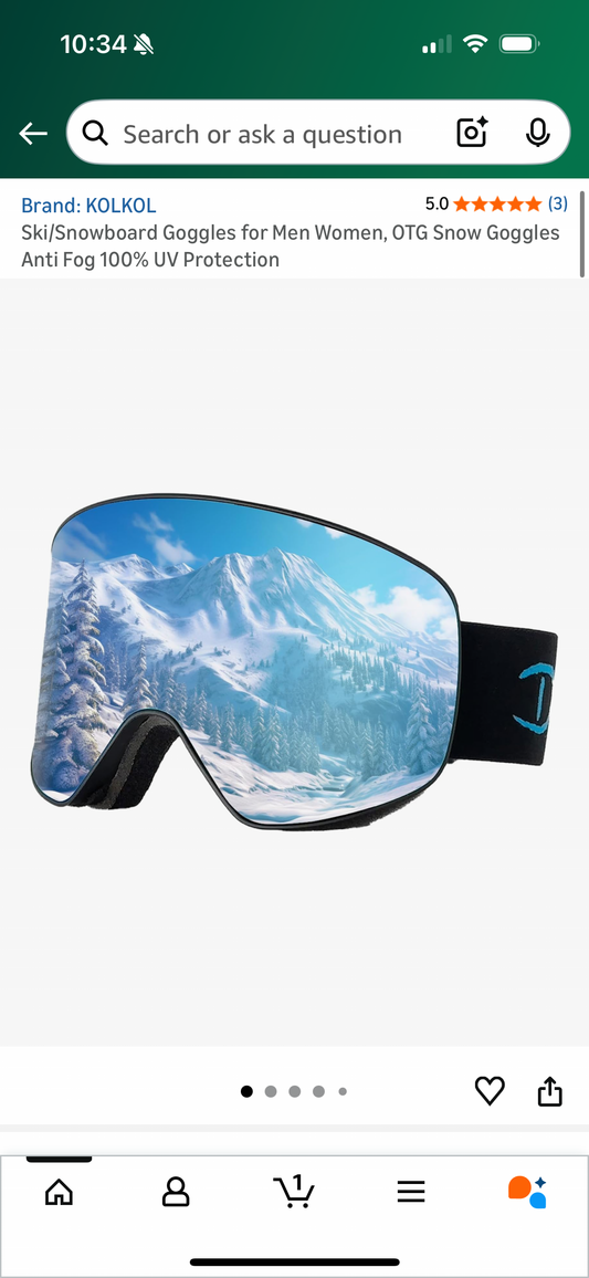 Ski/Snowboard Goggles for Men Women, OTG Snow Goggles Anti Fog 100% UV Protection