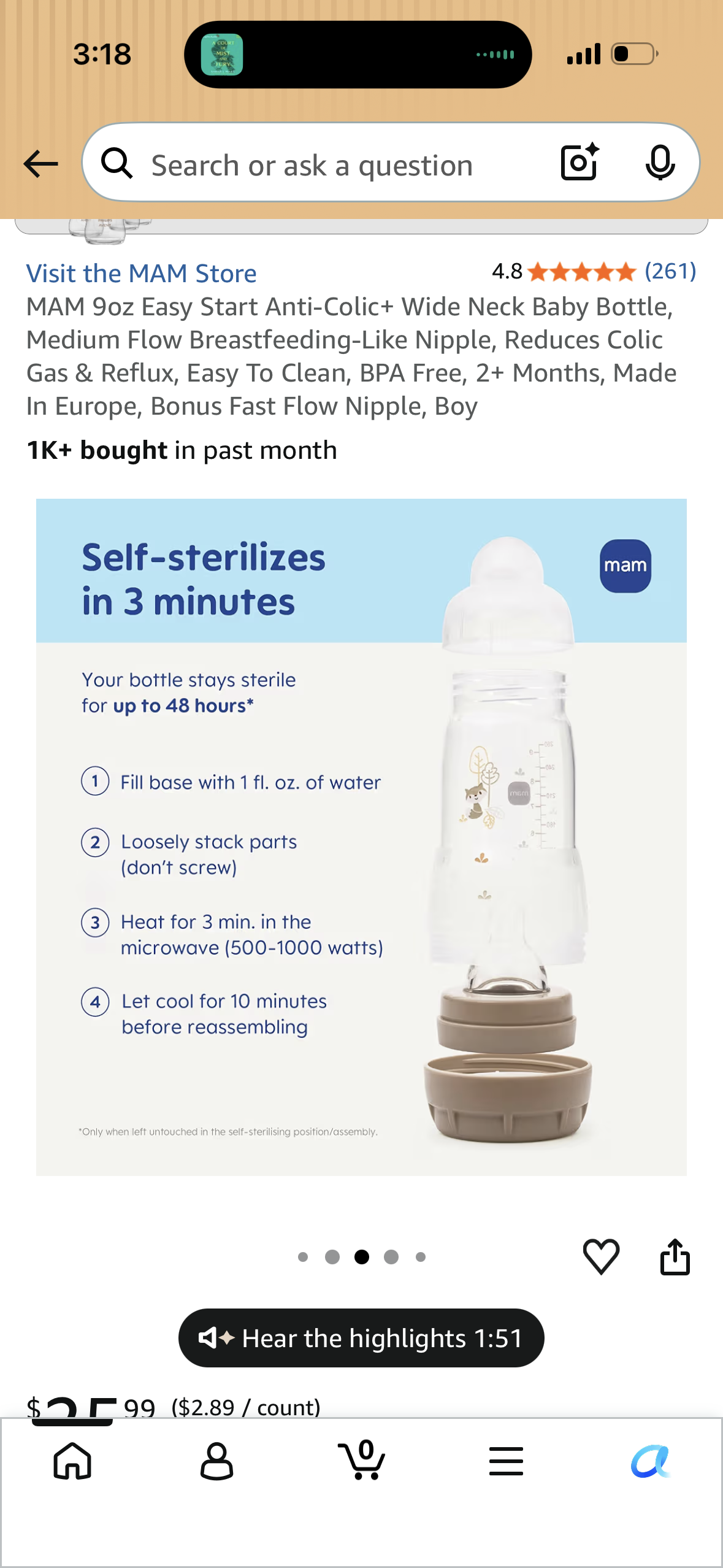 MAM 9oz Easy Start Anti-Colic+ Wide Neck Baby Bottle, Medium Flow Breastfeeding-Like Nipple, Reduces Colic Gas & Reflux, Easy To Clean, BPA Free, 2+ Months, Made In Europe, Bonus Fast Flow Nipple, Boy