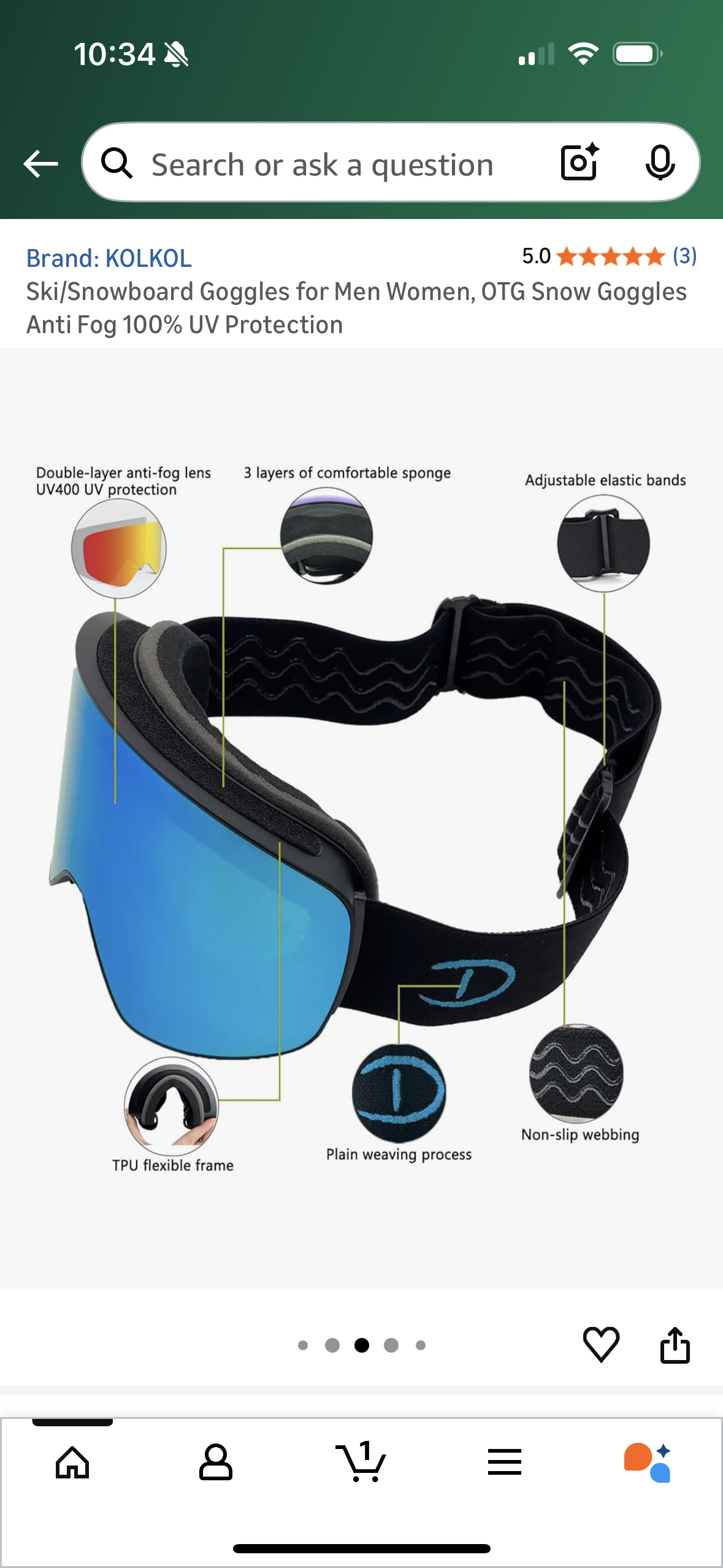 Ski/Snowboard Goggles for Men Women, OTG Snow Goggles Anti Fog 100% UV Protection