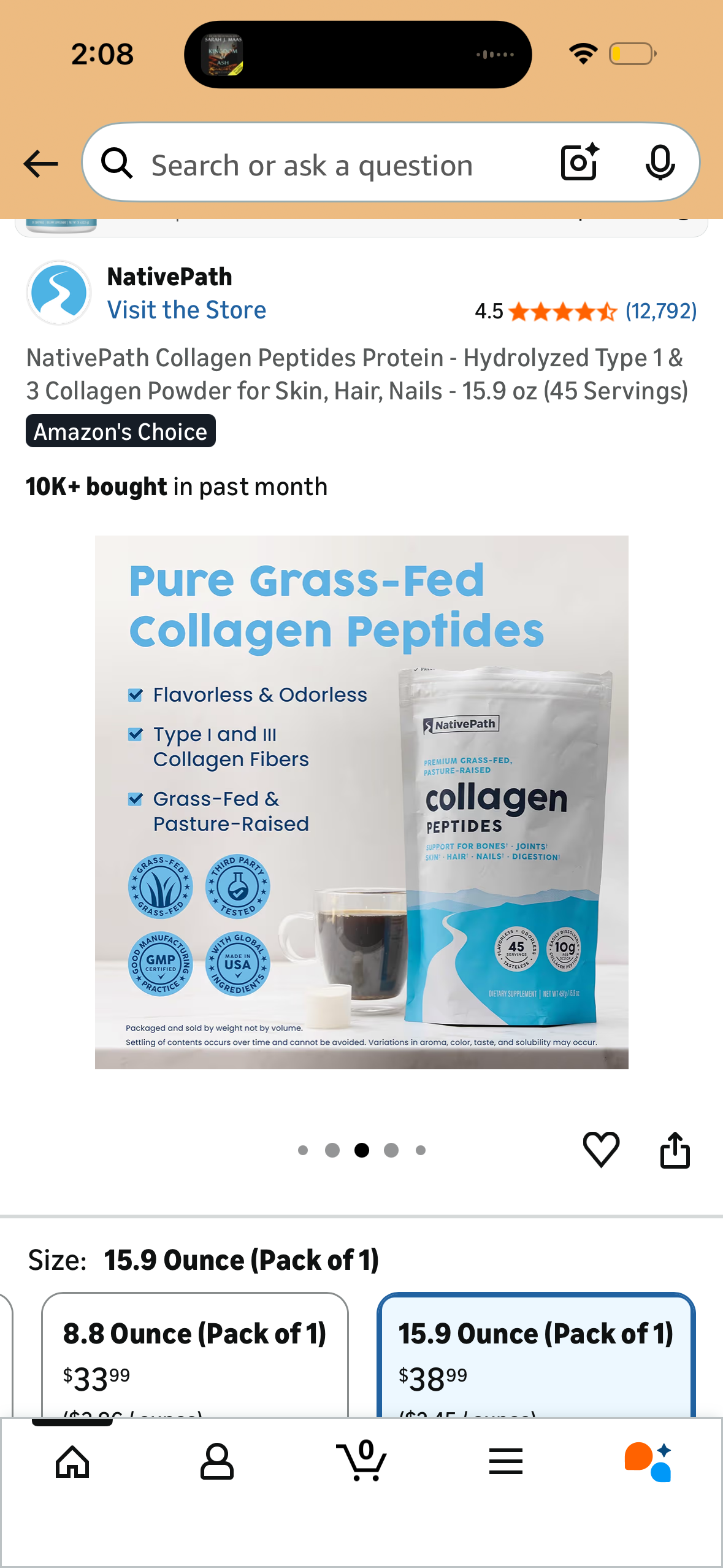 NativePath Collagen Peptides Protein - Hydrolyzed Type 1 & 3 Collagen Powder for Skin, Hair, Nails - 15.9 oz (45 Servings)