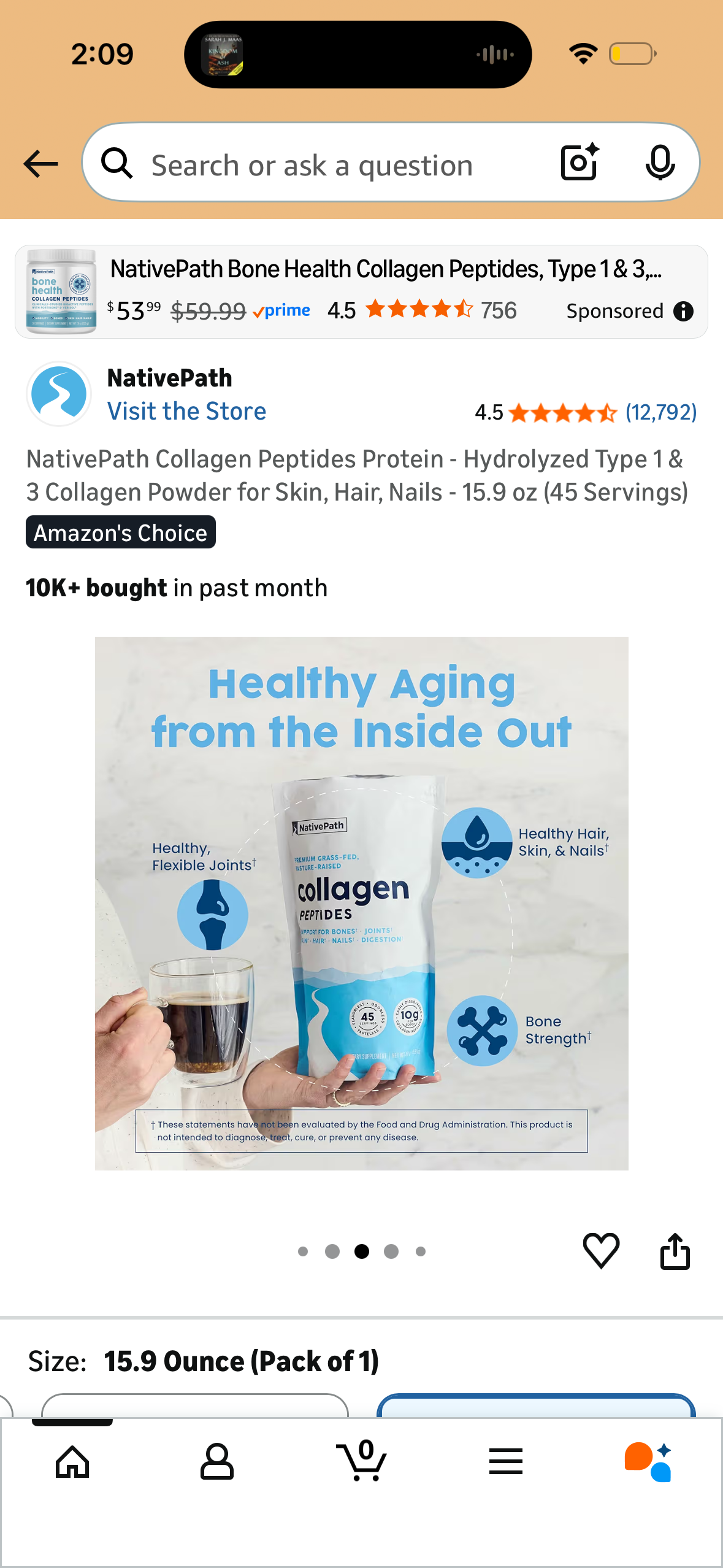 NativePath Collagen Peptides Protein - Hydrolyzed Type 1 & 3 Collagen Powder for Skin, Hair, Nails - 15.9 oz (45 Servings)