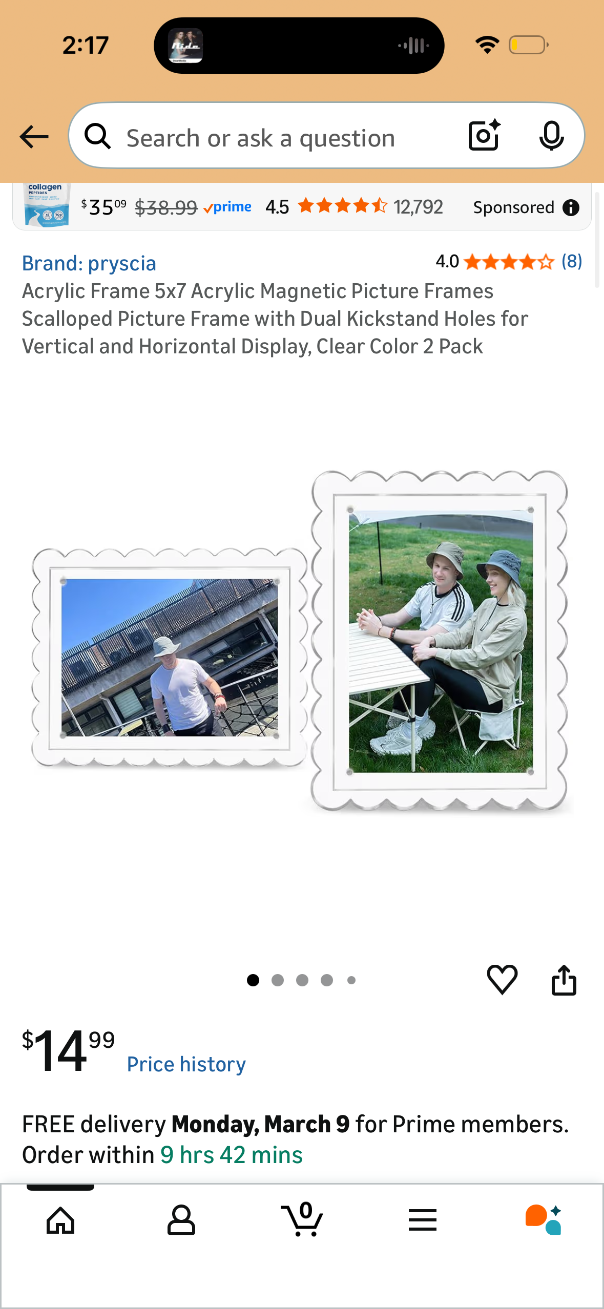 Acrylic Frame 5x7 Acrylic Magnetic Picture Frames Scalloped Picture Frame with Dual Kickstand Holes for Vertical and Horizontal Display, Clear Color 2 Pack