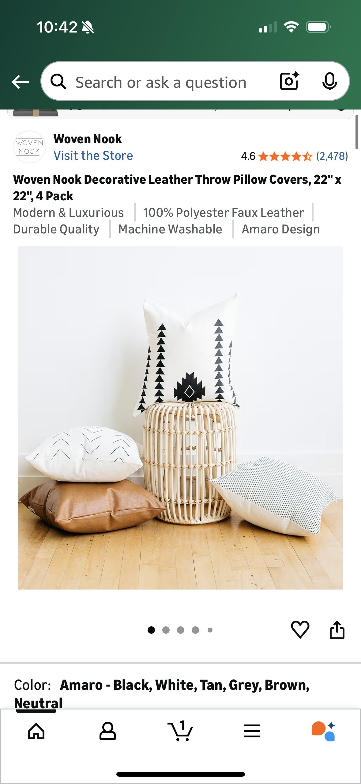 Woven Nook Decorative Leather Throw Pillow Covers, 22" x 22", 4 Pack