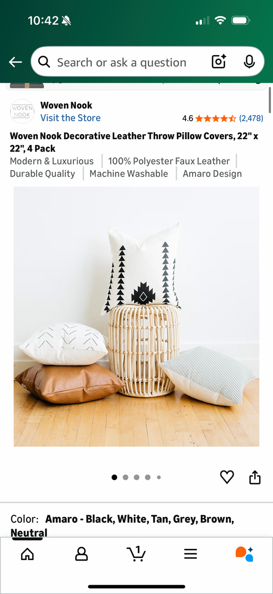 Woven Nook Decorative Leather Throw Pillow Covers, 22" x 22", 4 Pack